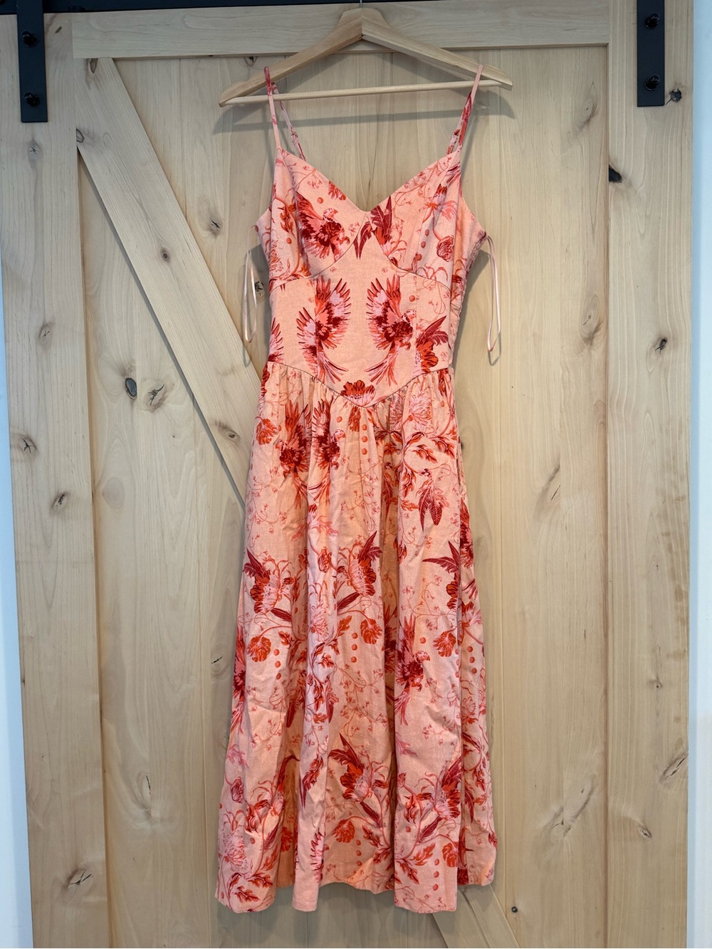House of Harlow 1960 Pink and Red Floral Spaghetti-Strap Midi Dress